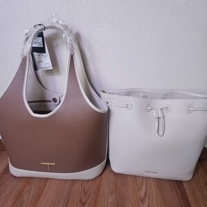 Tahari Tan and Cream Tote Bag Duo